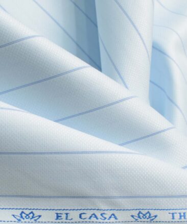 Mafatlal Men's Poly Cotton Striped 2.25 Meter Unstitched Shirting Fabric (Sky Blue)