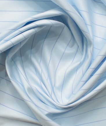 Mafatlal Men's Poly Cotton Striped 2.25 Meter Unstitched Shirting Fabric (Sky Blue)