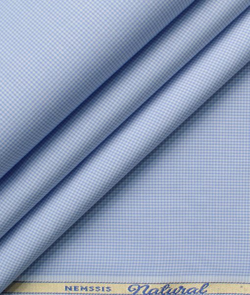 Nemesis Men's Bamboo Wrinkle Resistant Cotton Self Design 2.25 Meter Unstitched Shirting Fabric (Sky Blue)