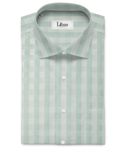 Nemesis Men's Bamboo Wrinkle Resistant Cotton Checks 2.25 Meter Unstitched Shirting Fabric (White & Green)