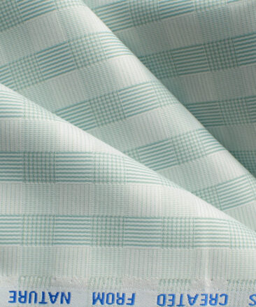 Nemesis Men's Bamboo Wrinkle Resistant Cotton Checks 2.25 Meter Unstitched Shirting Fabric (White & Green)