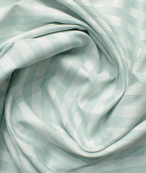 Nemesis Men's Bamboo Wrinkle Resistant Cotton Checks 2.25 Meter Unstitched Shirting Fabric (White & Green)