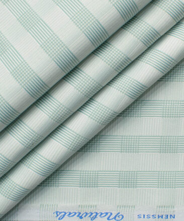 Nemesis Men's Bamboo Wrinkle Resistant Cotton Checks 2.25 Meter Unstitched Shirting Fabric (White & Green)