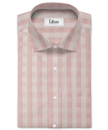 Nemesis Men's Bamboo Wrinkle Resistant Cotton Checks 2.25 Meter Unstitched Shirting Fabric (Pink)