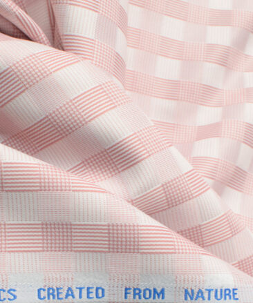 Nemesis Men's Bamboo Wrinkle Resistant Cotton Checks 2.25 Meter Unstitched Shirting Fabric (Pink)