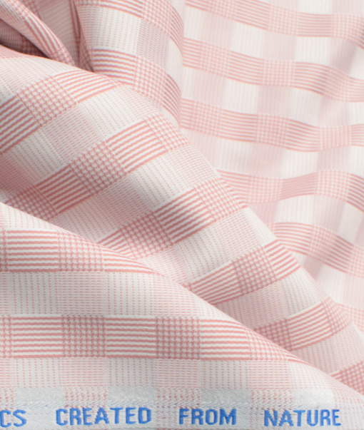 Nemesis Men's Bamboo Wrinkle Resistant Cotton Checks 2.25 Meter Unstitched Shirting Fabric (Pink)