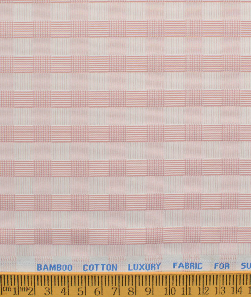 Nemesis Men's Bamboo Wrinkle Resistant Cotton Checks 2.25 Meter Unstitched Shirting Fabric (Pink)