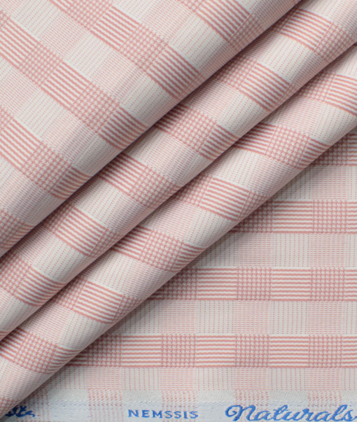 Nemesis Men's Bamboo Wrinkle Resistant Cotton Checks 2.25 Meter Unstitched Shirting Fabric (Pink)