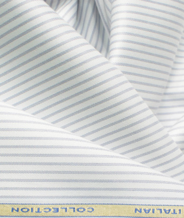 Siyaram's Men's Bamboo Wrinkle Resistant Striped 2.25 Meter Unstitched Shirting Fabric (White & Grey)