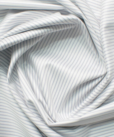 Siyaram's Men's Bamboo Wrinkle Resistant Striped 2.25 Meter Unstitched Shirting Fabric (White & Grey)