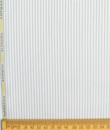 Siyaram's Men's Bamboo Wrinkle Resistant Striped 2.25 Meter Unstitched Shirting Fabric (White & Grey)