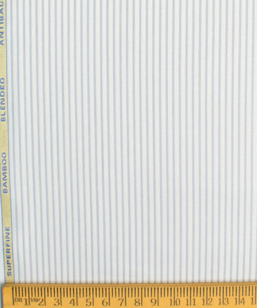 Siyaram's Men's Bamboo Wrinkle Resistant Striped 2.25 Meter Unstitched Shirting Fabric (White & Grey)