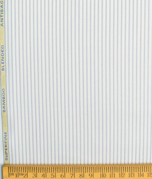 Siyaram's Men's Bamboo Wrinkle Resistant Striped 2.25 Meter Unstitched Shirting Fabric (White & Grey)