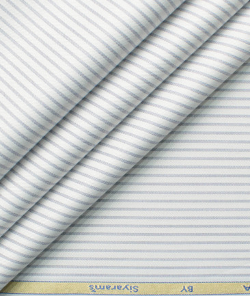 Siyaram's Men's Bamboo Wrinkle Resistant Striped 2.25 Meter Unstitched Shirting Fabric (White & Grey)