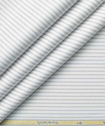 Siyaram's Men's Bamboo Wrinkle Resistant Striped 2.25 Meter Unstitched Shirting Fabric (White & Grey)