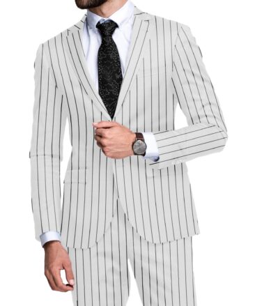 Absoluto Men's Terry Rayon  Striped  Unstitched Suiting Fabric (White & Black)