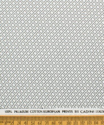 Cadini Men's Premium Cotton Printed  Unstitched Shirting Fabric (White & Black)