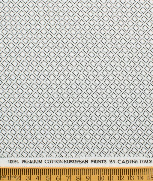 Cadini Men's Premium Cotton Printed  Unstitched Shirting Fabric (White & Black)