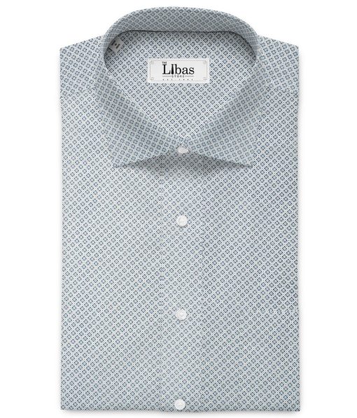 Cadini Men's Premium Cotton Printed  Unstitched Shirting Fabric (White & Blue)