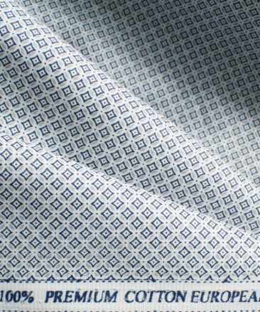 Cadini Men's Premium Cotton Printed  Unstitched Shirting Fabric (White & Blue)