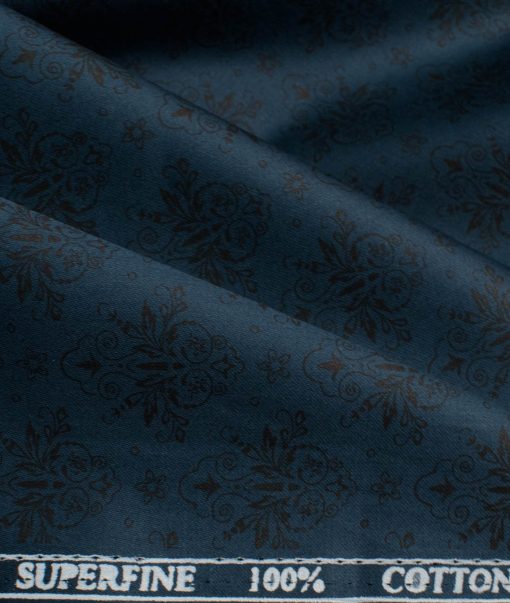 Canetti by Cadini Italy Men's Premium Cotton Printed  Unstitched Shirting Fabric (Nile Blue)