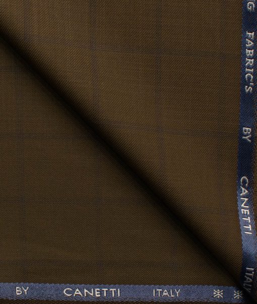 Canetti by Cadini Italy Men's Terry Rayon  Checks  Unstitched Suiting Fabric (Sepia Brown)