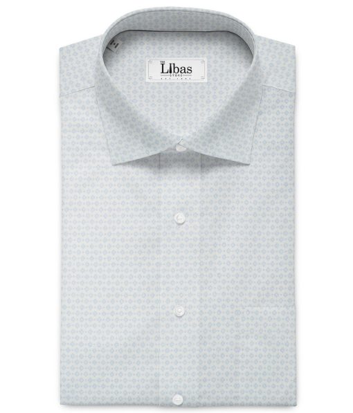 J.Hampstead Men's Premium Cotton Printed  Unstitched Shirting Fabric (White & Blue)