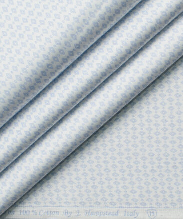 J.Hampstead Men's Premium Cotton Printed  Unstitched Shirting Fabric (White & Blue)