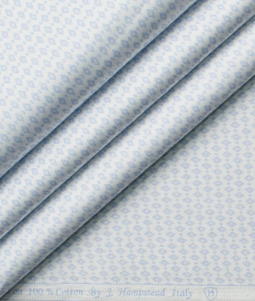 J.Hampstead Men's Premium Cotton Printed  Unstitched Shirting Fabric (White & Blue)