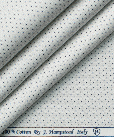 J.Hampstead Men's Premium Cotton Printed  Unstitched Shirting Fabric (White & Grey)