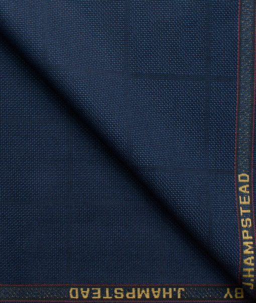 J.Hampstead Men's Terry Rayon  Checks  Unstitched Suiting Fabric (Dark Royal Blue)