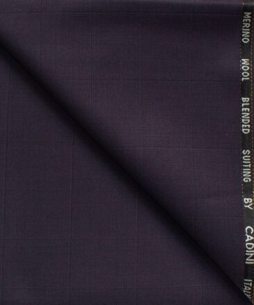 Cadini Men's 20% Wool Super 100's Checks  Unstitched Trouser Fabric (Dark Purple)