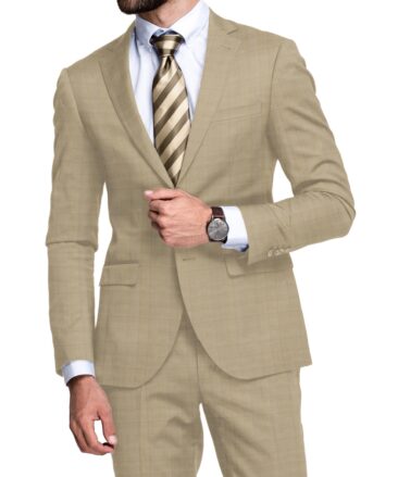 Cavalero Men's 52% Wool  Super 120's Checks  Unstitched Suiting Fabric (Beige)