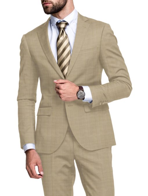 Cavalero Men's 52% Wool  Super 120's Checks  Unstitched Suiting Fabric (Beige)