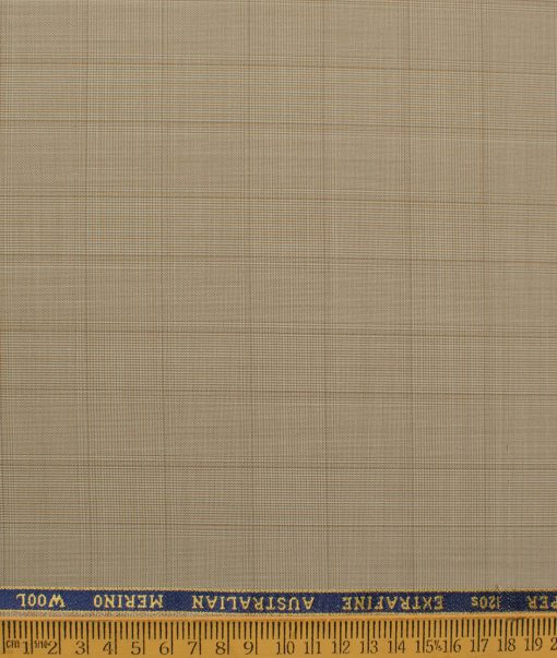 Cavalero Men's 52% Wool  Super 120's Checks  Unstitched Suiting Fabric (Beige) - Image 6