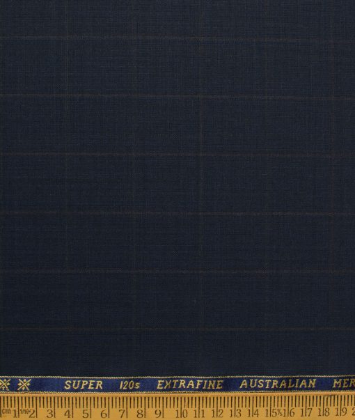 Cavalero Men's 52% Wool  Super 120's Checks  Unstitched Suiting Fabric (Dark Blue) - Image 6