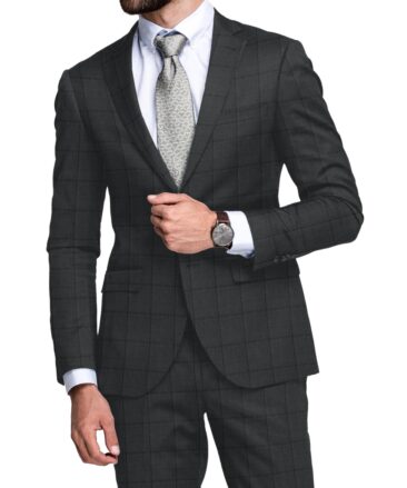 Cavalero Men's 52% Wool  Super 120's Checks  Unstitched Suiting Fabric (Dark Grey)