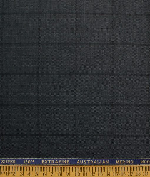 Cavalero Men's 52% Wool  Super 120's Checks  Unstitched Suiting Fabric (Dark Grey) - Image 6