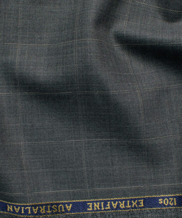 Cavalero Men's 52% Wool  Super 120's Checks  Unstitched Suiting Fabric (Grey)