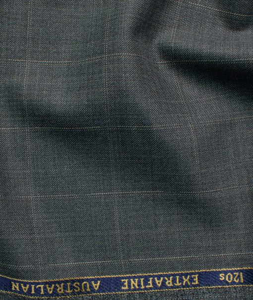 Cavalero Men's 52% Wool  Super 120's Checks  Unstitched Suiting Fabric (Grey)