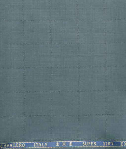 Cavalero Men's 60% Wool Super 120's Checks  Unstitched Trouser Fabric (Teal Green)