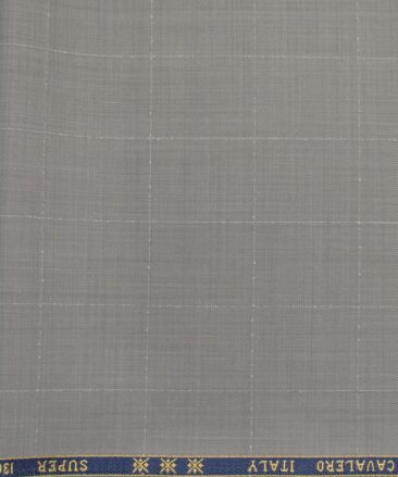 Cavalero Men's 60% Wool Super 130's Checks  Unstitched Trouser Fabric (Light Grey)