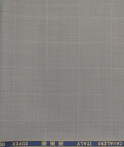 Cavalero Men's 60% Wool Super 130's Checks  Unstitched Trouser Fabric (Light Grey)