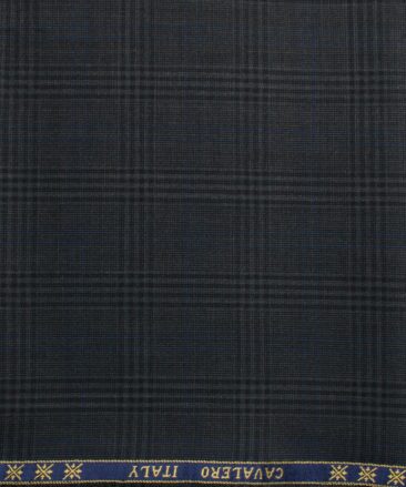 Cavalero Men's 60% Wool Super 130's Checks  Unstitched Trouser Fabric (Dark Grey)