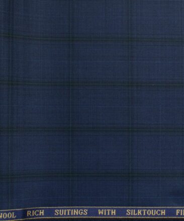 Cavalero Men's 60% Wool Super 120's Checks  Unstitched Trouser Fabric (Dark Royal Blue)