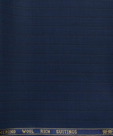 Cavalero Men's 60% Wool Super 120's Striped  Unstitched Trouser Fabric (Dark Royal Blue)