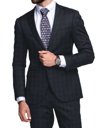 J.Hampstead Men's 60% Wool Super 140's Checks  Unstitched Suiting Fabric (Dark Blue)