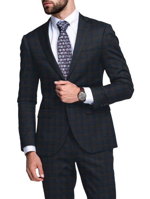 J.Hampstead Men's 60% Wool Super 140's Checks  Unstitched Suiting Fabric (Dark Blue)