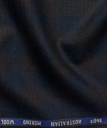 J.Hampstead Men's 60% Wool Super 140's Checks  Unstitched Suiting Fabric (Dark Blue)