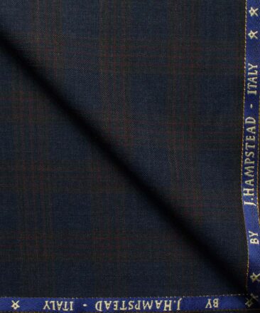 J.Hampstead Men's 60% Wool Super 140's Checks  Unstitched Suiting Fabric (Dark Blue)